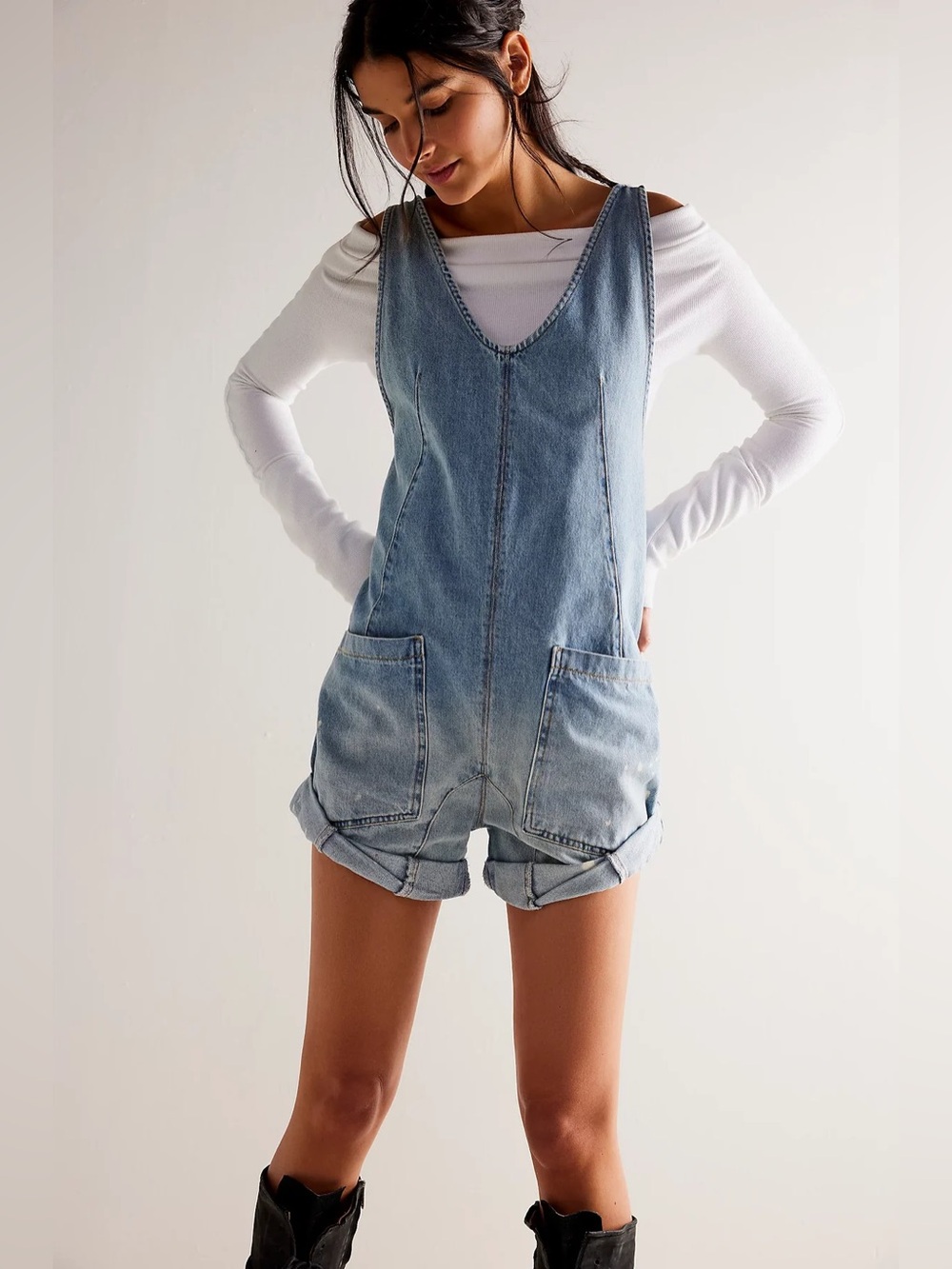 NWT Free People High Roller Denim Shortalls Size XS Bright Eyes Blue Overalls